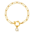 18K vergulde paperclip armband met schitterende kristallen letter Q bedel voor dames - Letter Q