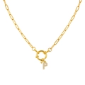 Gold plated paperclip chain necklace featuring a zircon-studded letter P pendant - Letter P