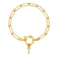 18K goud vergulde paperclip armband met een fonkelende kristallen letter T hanger - Letter T