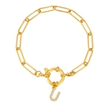 18K vergulde paperclip armband met een met zirkonia bezette letter U bedel - Letter U