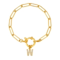 18K vergulde paperclip-schakelarmband met een met kristal bezette letter W hanger - Letter W