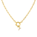 Gold plated paperclip chain necklace with a sparkling zircon letter Y pendant charm - Letter Y