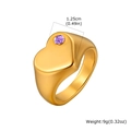 18K vergoldeter Edelstahlring mit Herzform und lila Edelstein auf breitem Band - US 6 / Gold / Februar Geburtsstein (Violetter Strass)