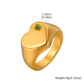 Gouden hart zegelring van roestvrij staal met groene edelsteen en geborsteld metaal - Goud / Augustus Geboortesteen (Lichtgroene Strass)