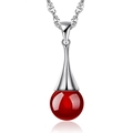 Elegant sterling silver teardrop necklace with a polished red agate gemstone pendant - Red Agate / Pendant Only (Without Chain)