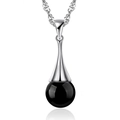 Elegant silver-plated pendant necklace featuring a round black onyx gemstone bead - Black Agate / Pendant Only (Without Chain)