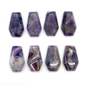 Eight coffin-shaped natural amethyst stones with polished faceted finish on white background - Irregular Style (1034-T211122018) / Purple