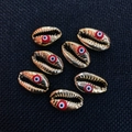 Set of 7 gold-plated alloy shell charms with red evil eye details for DIY jewelry - Red (20 Pieces/pack) / 12x18mm