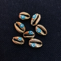 Golden plated shell beads with evil eye pattern for DIY jewelry and necklaces - Light Blue (20 Pieces/pack) / 12x18mm
