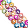Colorful natural shell evil eye loose beads with iridescent luster for DIY jewelry making - Round / 25mm