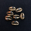 Set of 7 gold-plated seashell beads with evil eye charm for DIY jewelry making - Black (20 Pieces/pack) / 12x18mm