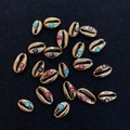 Golden plated shell charms with colorful evil eye motifs for DIY jewelry making - Mixed Colors (20 Pieces/pack) / 12x18mm