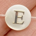 White sea shell bead with gold letter E inlay for personalized jewelry making - 6mm / Style E