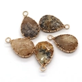 Pendentifs gouttes en pierre d'oeil de tigre et métal doré, lot de cinq pièces - Minerai Brunâtre (No.13)