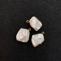 Three baroque pearl charms with gold plating edges and rainbow luster for DIY necklaces - White