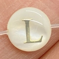 Natural white mother of pearl shell bead with golden letter L for DIY jewelry - 6mm / Style L