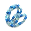 Blue and white striped cylindrical natural stone bead necklace with silver lobster clasp - Blue