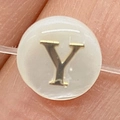 Flat round shell bead with golden letter Y for DIY jewelry making and custom bracelets - 6mm / Style Y