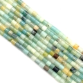 Vue macro de perles cylindriques en pierre naturelle 4x4mm vert menthe et bleu clair DIY - 4x4mm / N°12 Amazonite