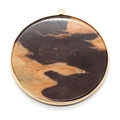 Round picture stone pendant with black agate patterns and golden metal rim detail - Large / Pink Zebra Jasper