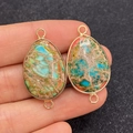 Waterdrop-shaped imperial stone pendants with golden metal frames and dual connectors - 19x34mm / Style 3 (Turquoise Texture)