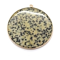 Round dalmatian jasper stone pendant with gold plated rim and hanging loop for necklace - Large / Dalmatian Jasper
