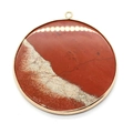 Natural round Red Jasper pendant with white crystal vein and golden metal border trim - Large / Rainbow Stone