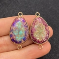 Waterdrop imperial stone pendant with gold trim and dual connectors for DIY necklaces - 19x34mm / Style 4 (Purple Mix)