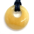 Polished yellow natural stone donut pendant with adjustable black braided cord necklace - Topaz