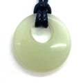 Natural light green aventurine round donut pendant with black cord necklace - Green Aventurine