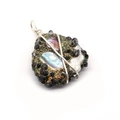 Handmade wire wrapped pendant with black crystals and iridescent shell in silver wire - Style 2 (17x25mm)