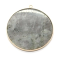Round natural stone pendant with gold metal rim and gray mottled texture for DIY jewelry - Large / Flash Stone (Labradorite)