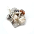Handmade wire wrapped pentagram pendant with baroque pearls and black obsidian stones - Style 5 (20x28mm)