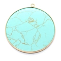 Turquoise blue round stone pendant with gold metal edge and natural brown textures - Large / Blue Turquoise