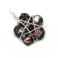 Handmade black resin flower pendant with silver wire star and freshwater pearl accents - Style 6 (20x28mm)