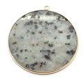 50mm round black agate stone pendant with golden metal border and speckled gray finish - Large / Azurite