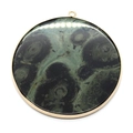 Green natural stone round pendant with 50mm gold edge for DIY jewelry making - Large / Rhyolite