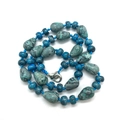 Beaded necklace with natural blue-green stones featuring black texture and silver lobster clasp - Blue-Green Natural Stone (#4)