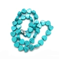 Natural heart-shaped turquoise stone necklace with marble texture and silver lobster clasp - Blue Turquoise