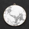 Round white turquoise pendant with gold plated rim and marbled texture for DIY necklaces - Large / Howlite