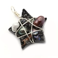 Handmade black star pendant with natural freshwater pearls and silver wire wrapping - Style 10 (27x35mm)