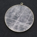 50mm round natural crystal stone pendant with golden metal border and top bail - Large / White Crystal