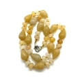 Handmade yellow tiger eye agate necklace with teardrop beads and gold braided cord - Topaz
