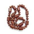 Polished brown goldstone cylindrical bead necklace with metallic glitter and red cord - Gold Sandstone