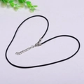 Collar de cordón encerado negro con cierre de langosta plateado y cadena de extensión - 40+5cm / Plateado