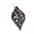 Handmade leaf pendant featuring black resin base with natural colorful pearls and wire wrap - Style 15 (20x45mm)