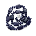 Collier en pierre de sable bleue avec perles rectangulaires et fermoir mousqueton argenté - Grès bleu