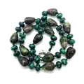 Natural Ruby in Zoisite teardrop beads necklace with green and purple textures - Ruby Zoisite