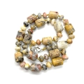 Polished natural agate stone necklace with cylindrical beads and yellow braided cord - Yellow Jasper