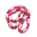Handmade pink rose quartz necklace with cylindrical stone beads and silver lobster clasp - Pink Chalcedony